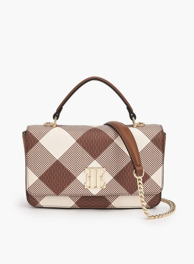 ELLE Monogram Print Satchel Bag with Chain Strap